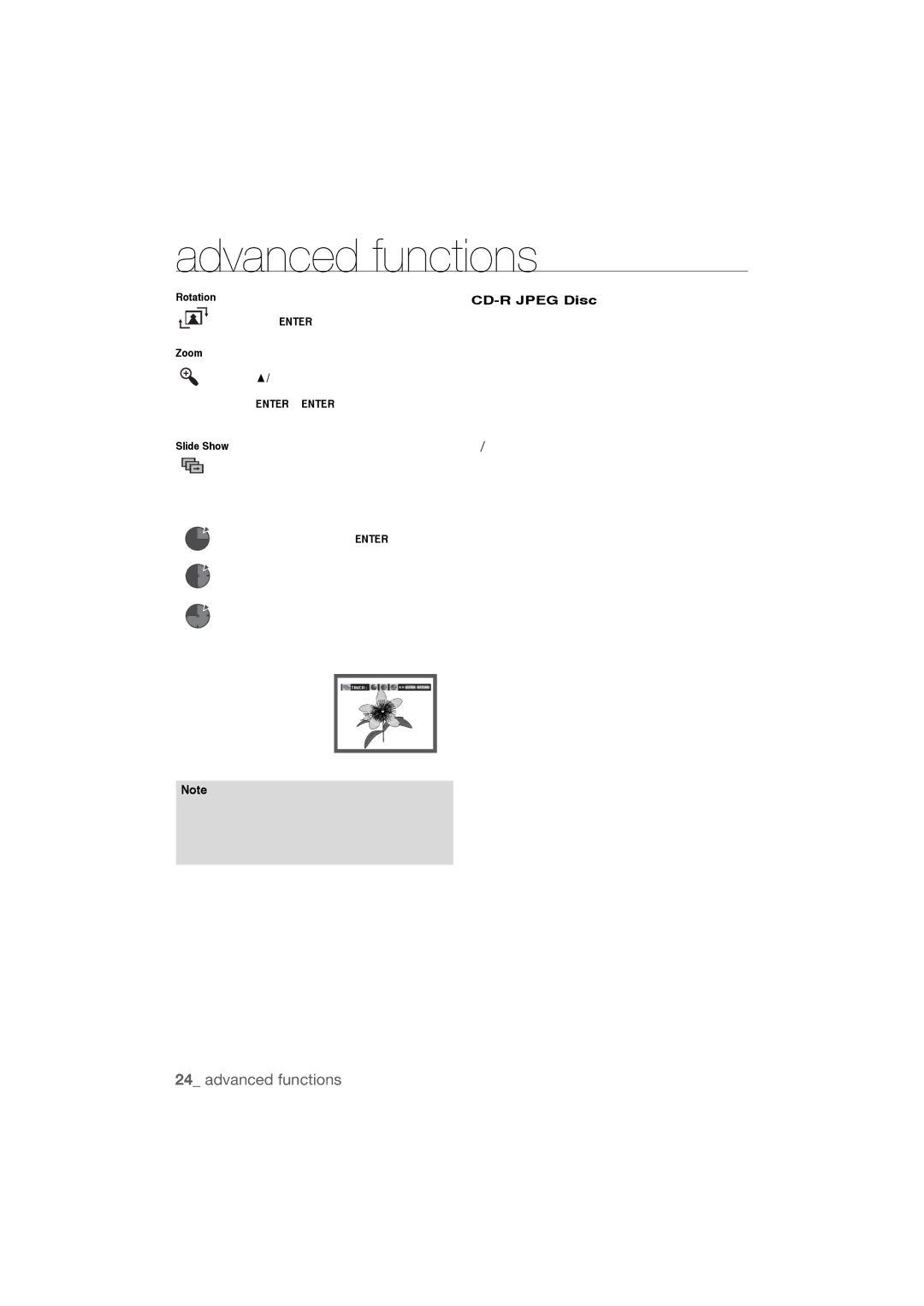 Samsung DVD-P390 user manual CD-R Jpeg Disc, Rotation, Zoom, Slide Show 