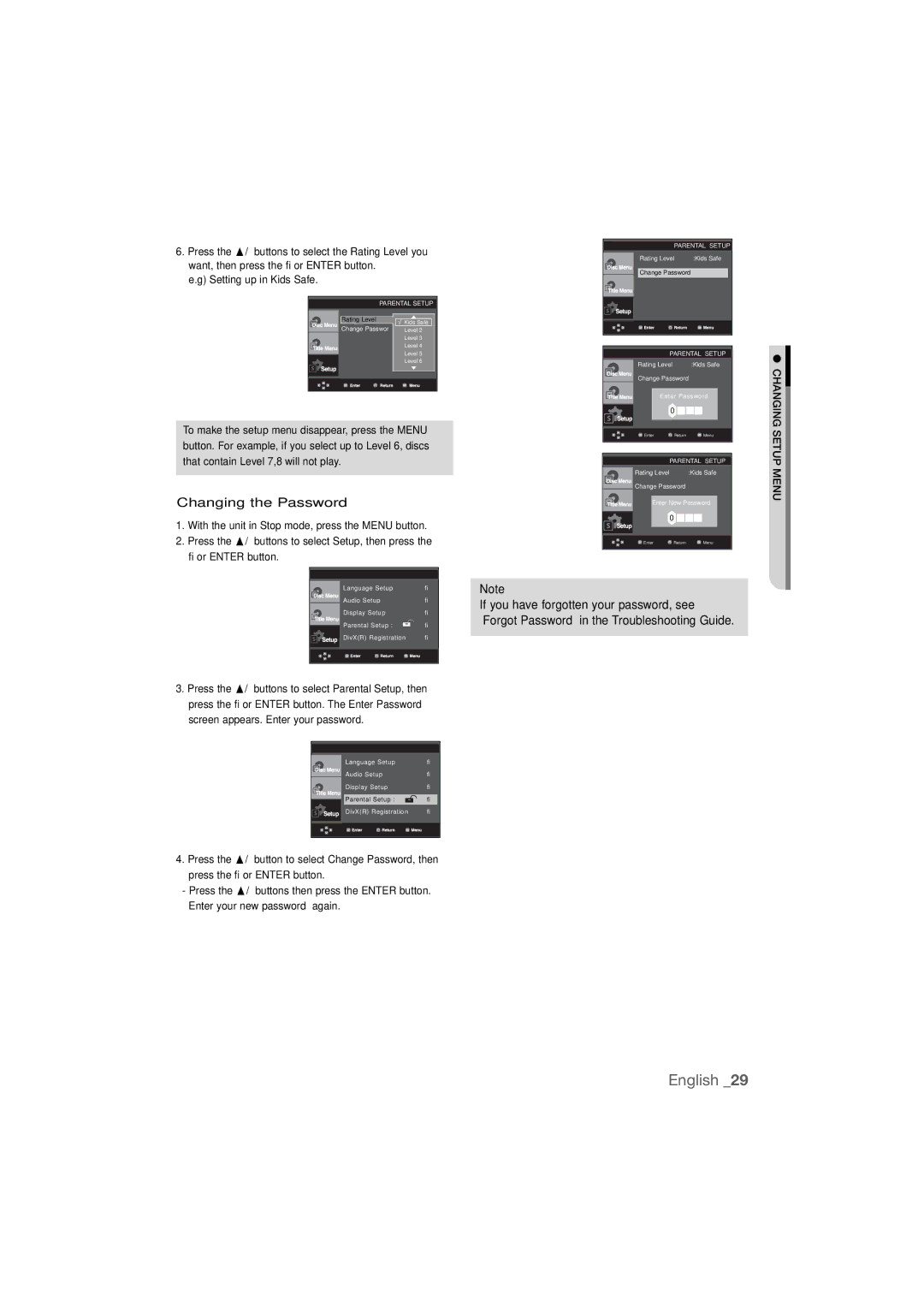 Samsung DVD-P390 user manual Changing the Password 