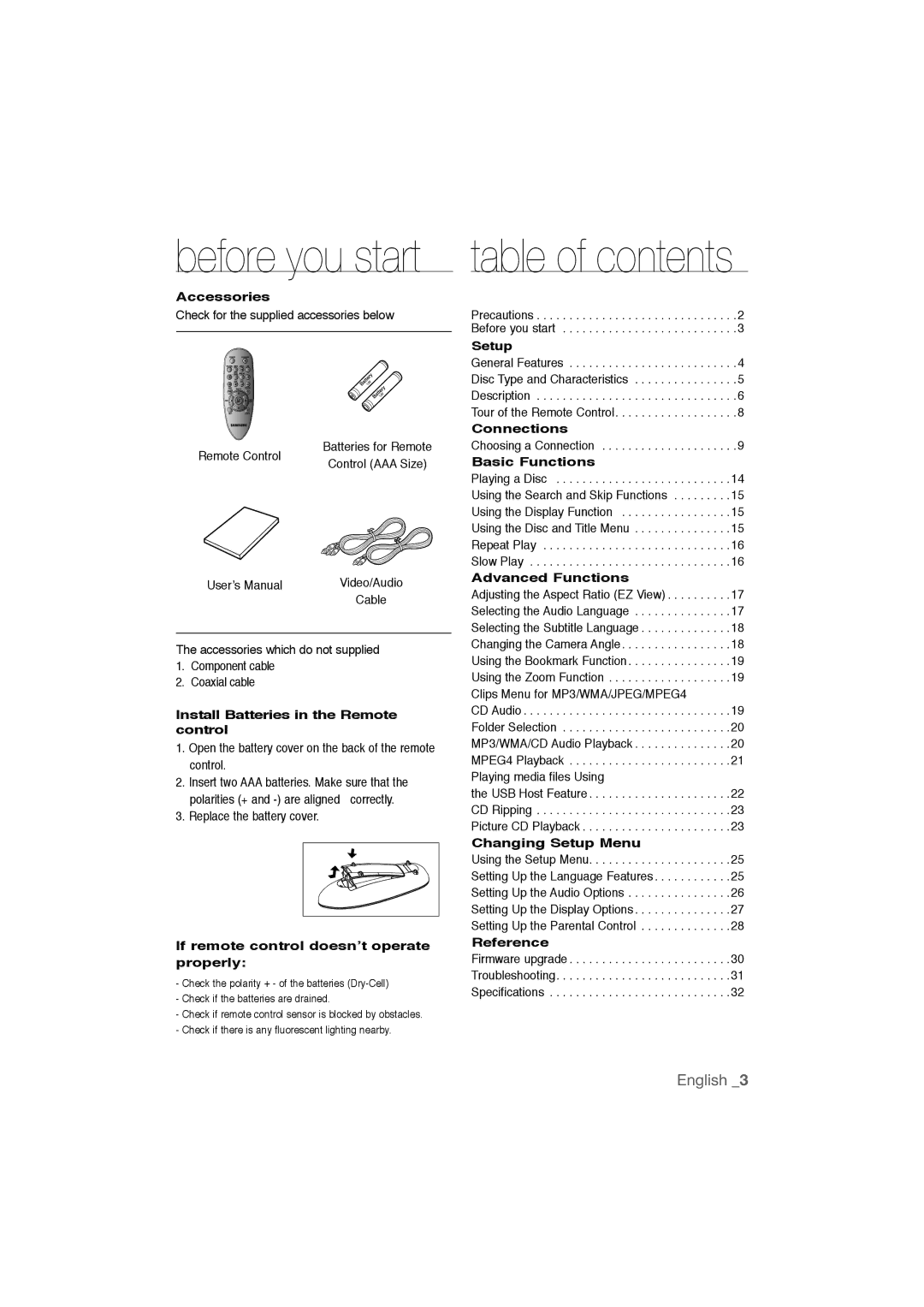 Samsung DVD-P390 user manual Before you start 