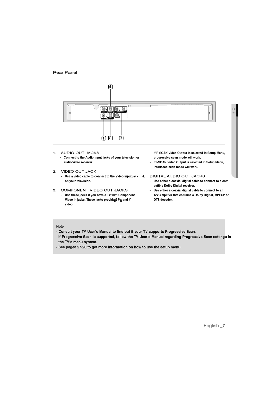 Samsung DVD-P390 user manual Rear Panel, Audio OUT Jacks 