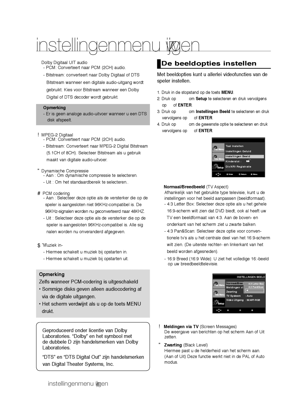 Samsung DVD-P390/XEL, DVD-P390/EDC manual De beeldopties instellen, Opmerking, ❶ Normaal/Breedbeeld TV Aspect 