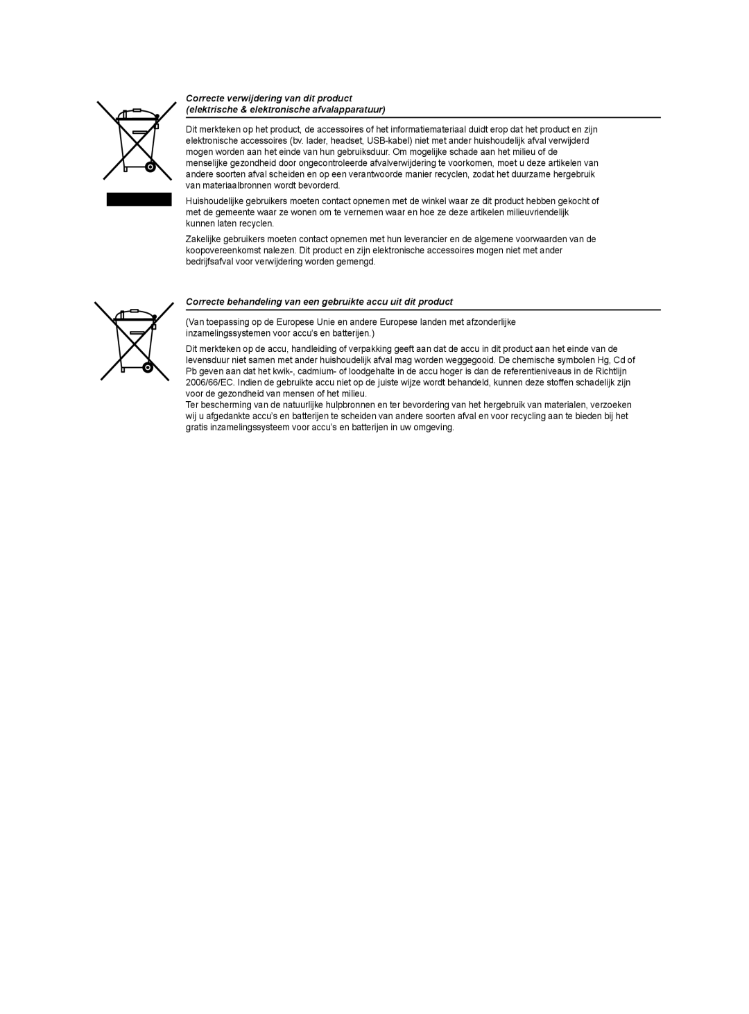 Samsung DVD-P390/XEL, DVD-P390/EDC manual Correcte behandeling van een gebruikte accu uit dit product 