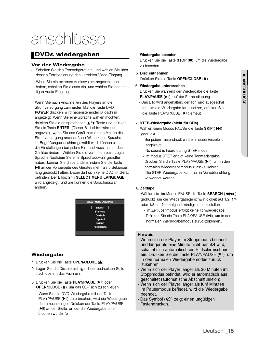 Samsung DVD-P390/XEL, DVD-P390/EDC manual DVDs wiedergeben, Vor der Wiedergabe 