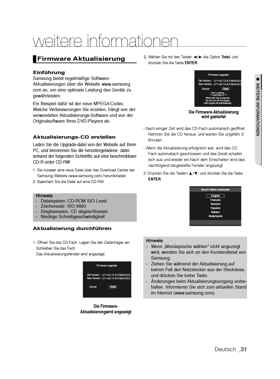 Samsung DVD-P390/XEL, DVD-P390/EDC manual Weitere informationen, Firmware Aktualisierung 