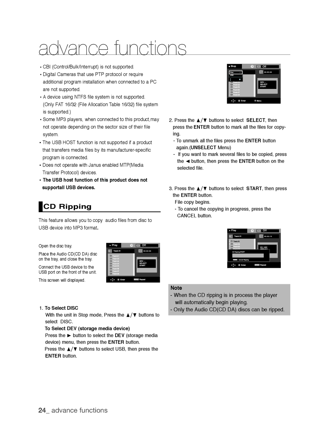 Samsung DVD-P390/EDC manual CD Ripping, Additional program installation when connected to a PC, USB device into MP3 format 