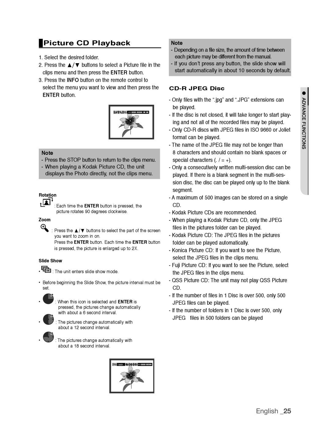 Samsung DVD-P390/XEL Picture CD Playback, Select the desired folder, Press the Stop button to return to the clips menu 