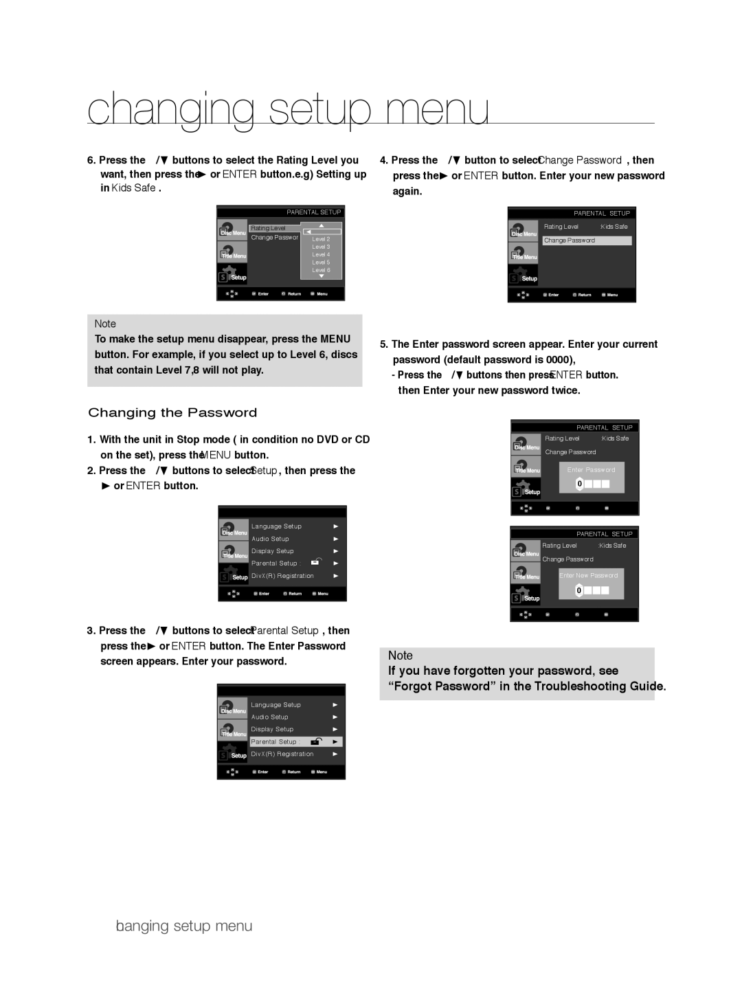 Samsung DVD-P390/EDC, DVD-P390/XEL manual Changing the Password 