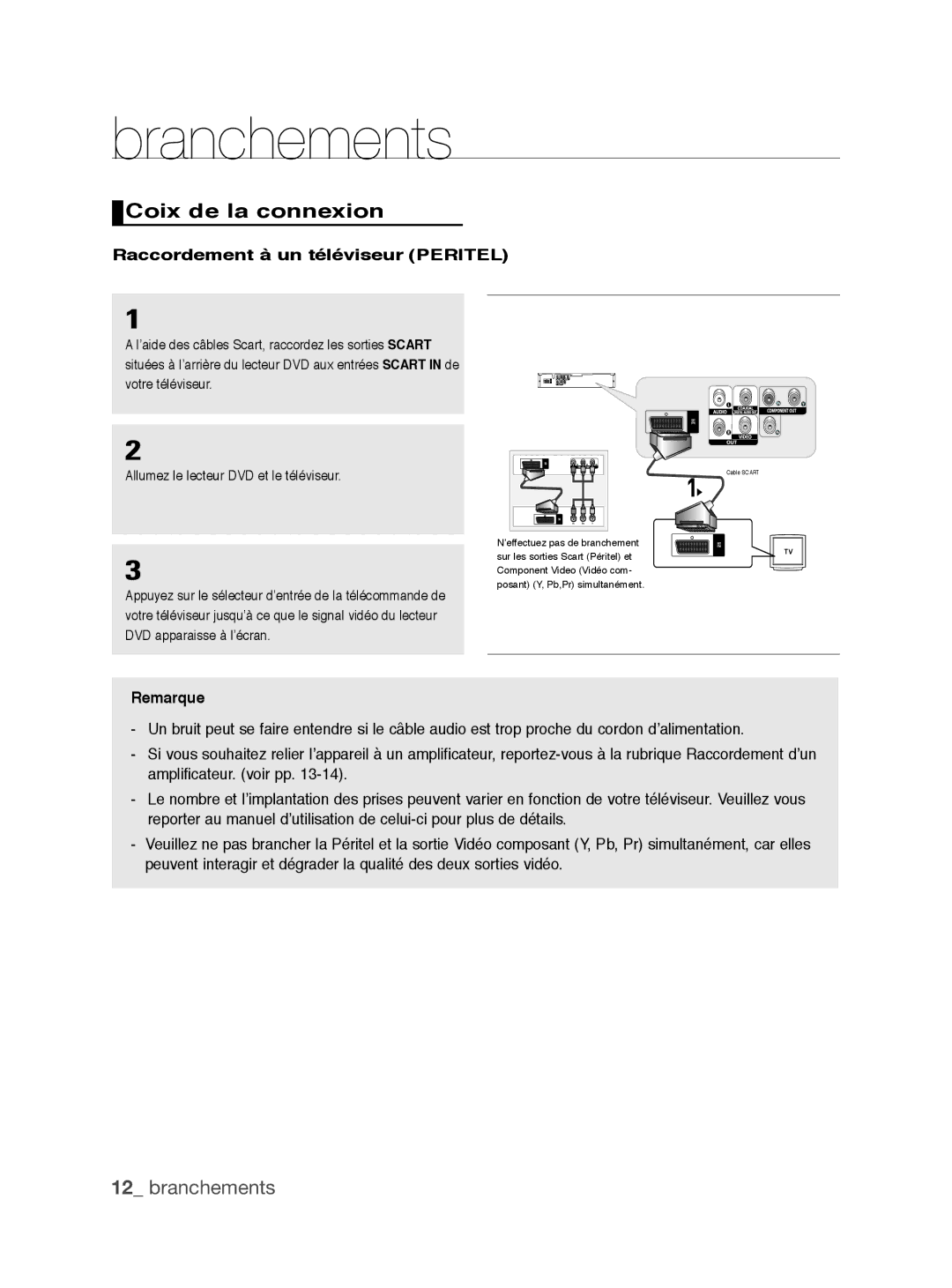 Samsung DVD-P390/EDC, DVD-P390/XEL manual Coix de la connexion, Raccordement à un téléviseur Peritel 