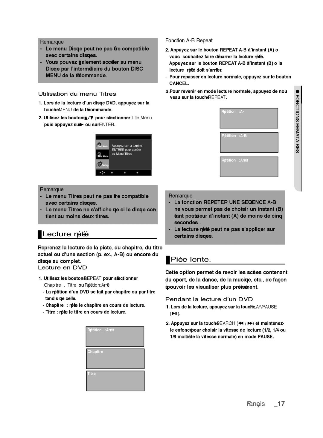 Samsung DVD-P390/XEL, DVD-P390/EDC manual Lecture répétée, Pièce lente 