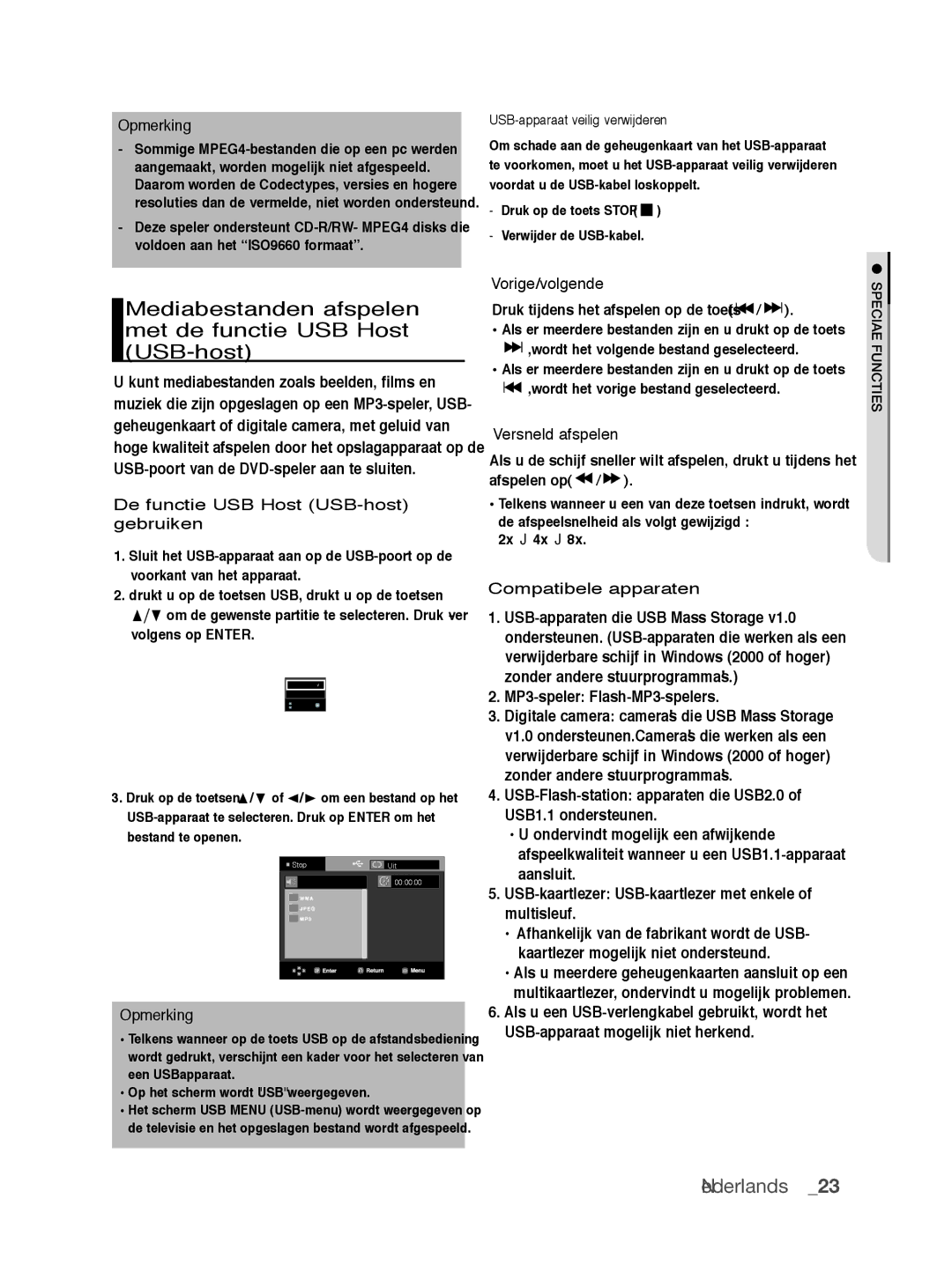 Samsung DVD-P390/EDC Mediabestanden afspelen met de functie USB Host USB-host, De functie USB Host USB-host gebruiken 