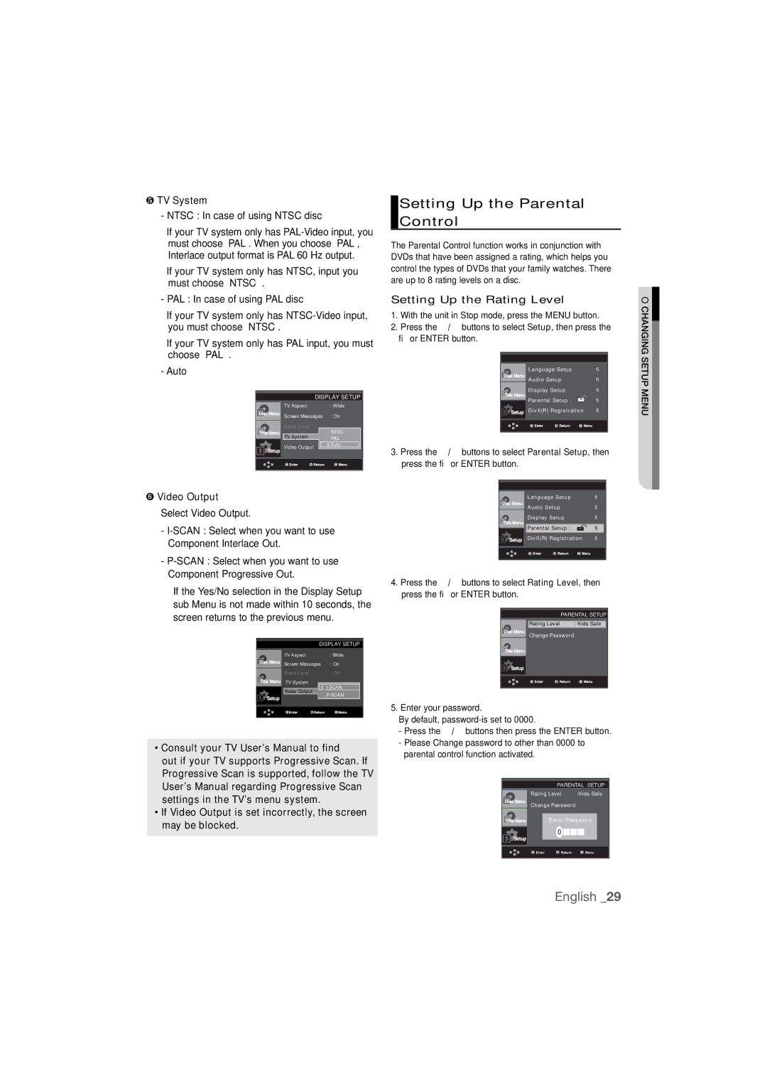 Samsung AK68-01808C Setting Up the Parental Control, ❺ TV System, ➏ Video Output, Consult your TV User’s Manual to find 