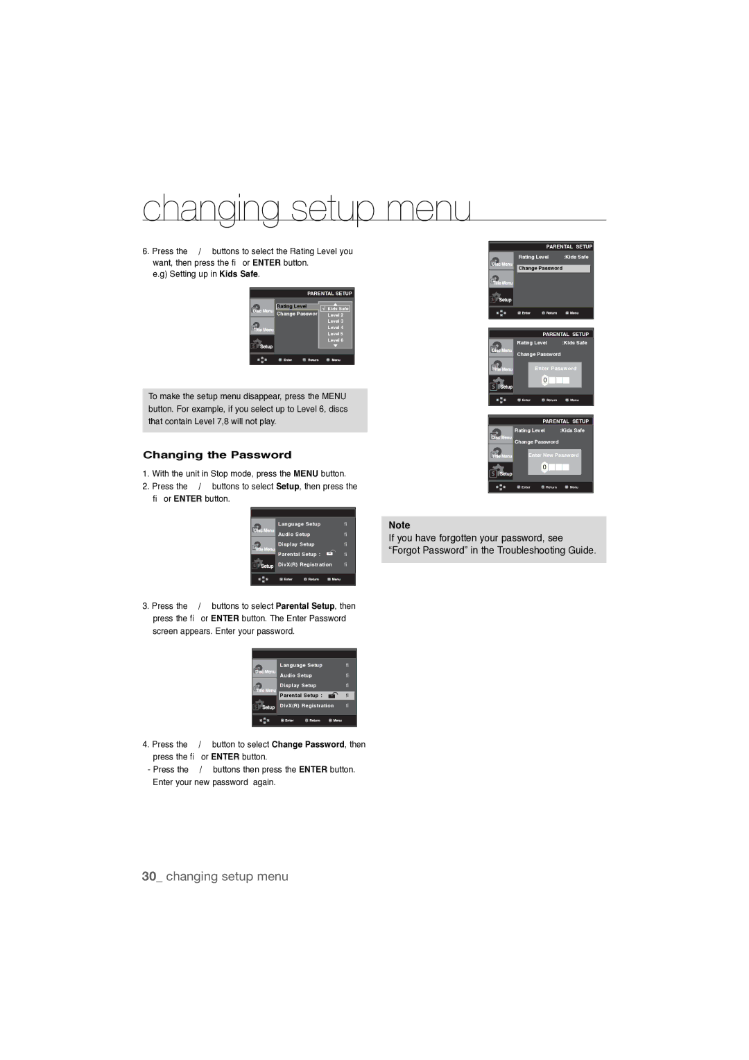 Samsung DVD-P390K, AK68-01808C user manual Changing the Password 