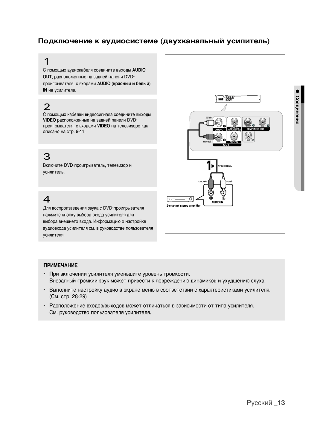 Samsung DVD-P390K/XER manual ÈÓ‰ÍÎ˛˜ÂÌËÂ Í ‡Û‰ËÓÒËÒÚÂÏÂ ‰‚ÛıÍ‡Ì‡Î¸Ì˚È ÛÒËÎËÚÂÎ¸, Ì‡ Ûòëîëúâîâ 