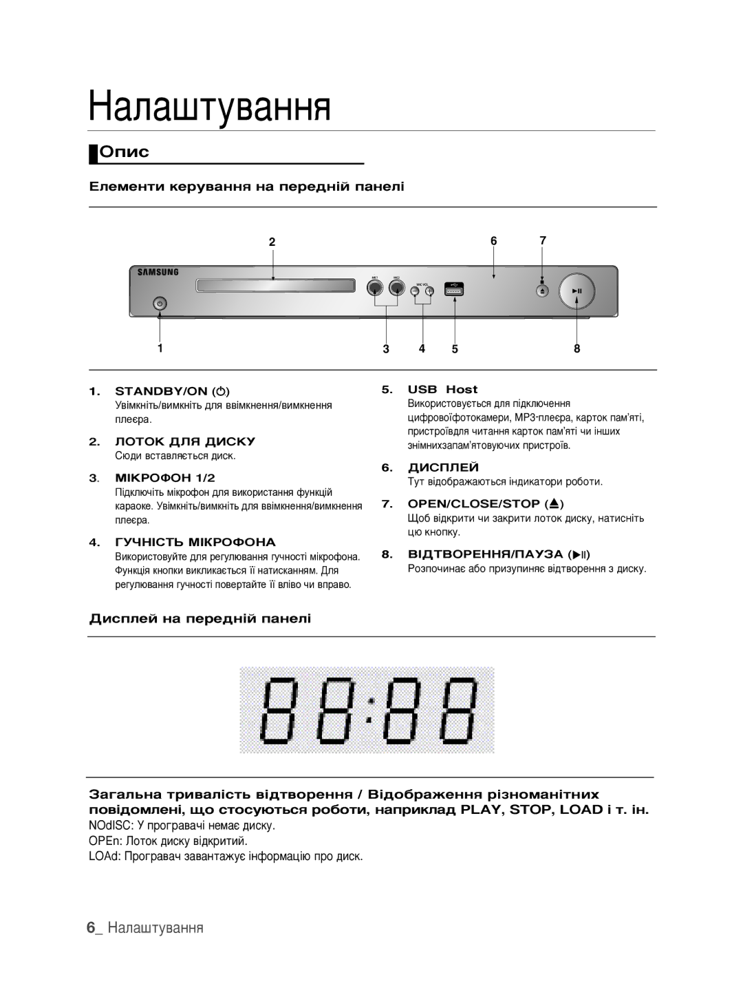 Samsung DVD-P390K/XER manual Éôëò, Öîâïâìúë ÍÂÛ‚‡ÌÌﬂ Ì‡ ÔÂÂ‰Ì¥È Ô‡ÌÂÎ¥, Ñëòôîâè Ì‡ ÔÂÂ‰Ì¥È Ô‡ÌÂÎ¥, Ãéíéä Ñãü Ñàëäì 