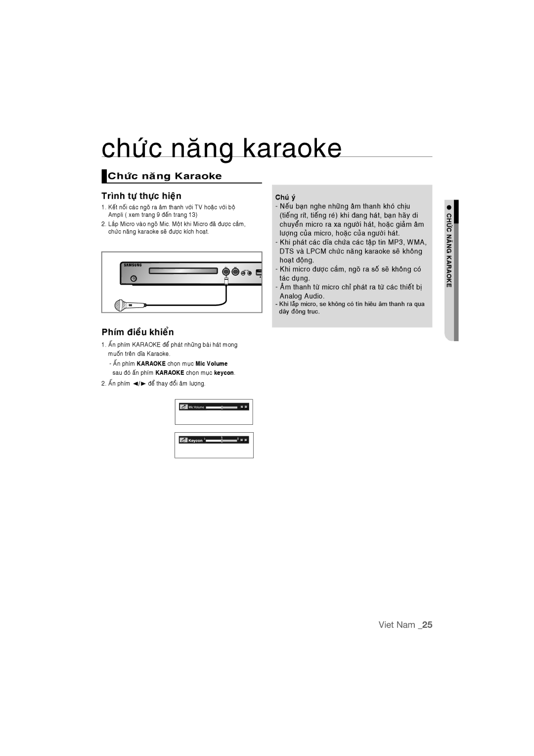 Samsung DVD-P390K/XSV manual Chöùc naêng karaoke, Chöùc naêng Karaoke Trình töï thöïc hieän, Phím ñieàu khieån 