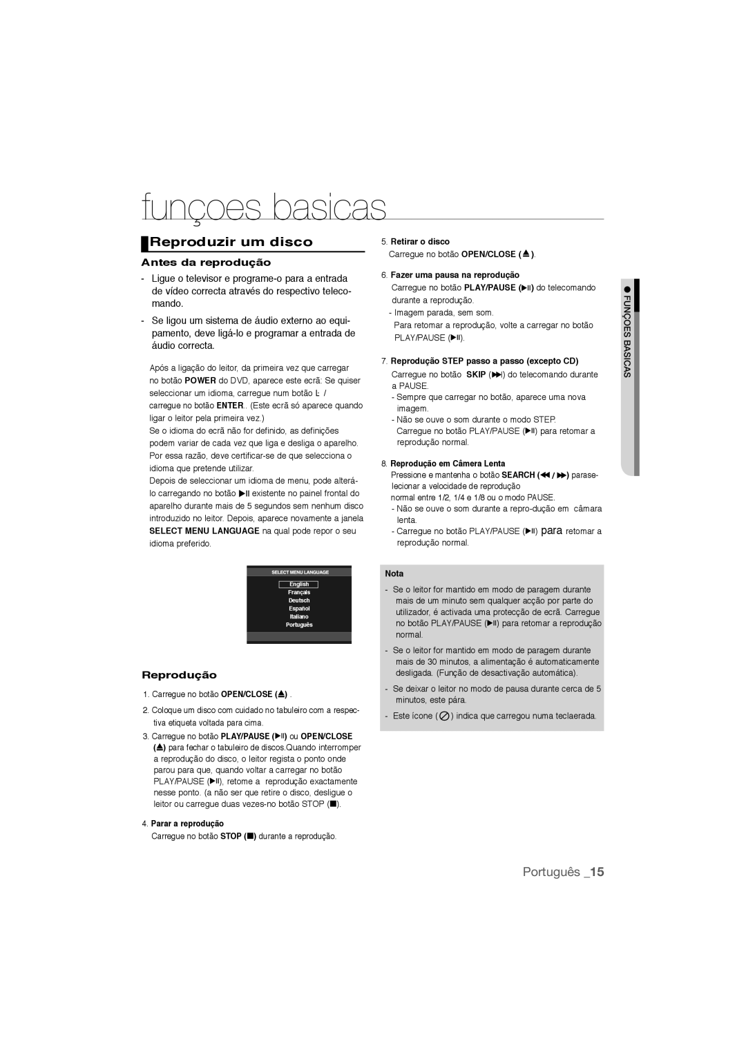 Samsung DVD-P390/MEA, DVD-P390/XEC manual Funçoes basicas, Reproduzir um disco, Antes da reprodução, Reprodução 