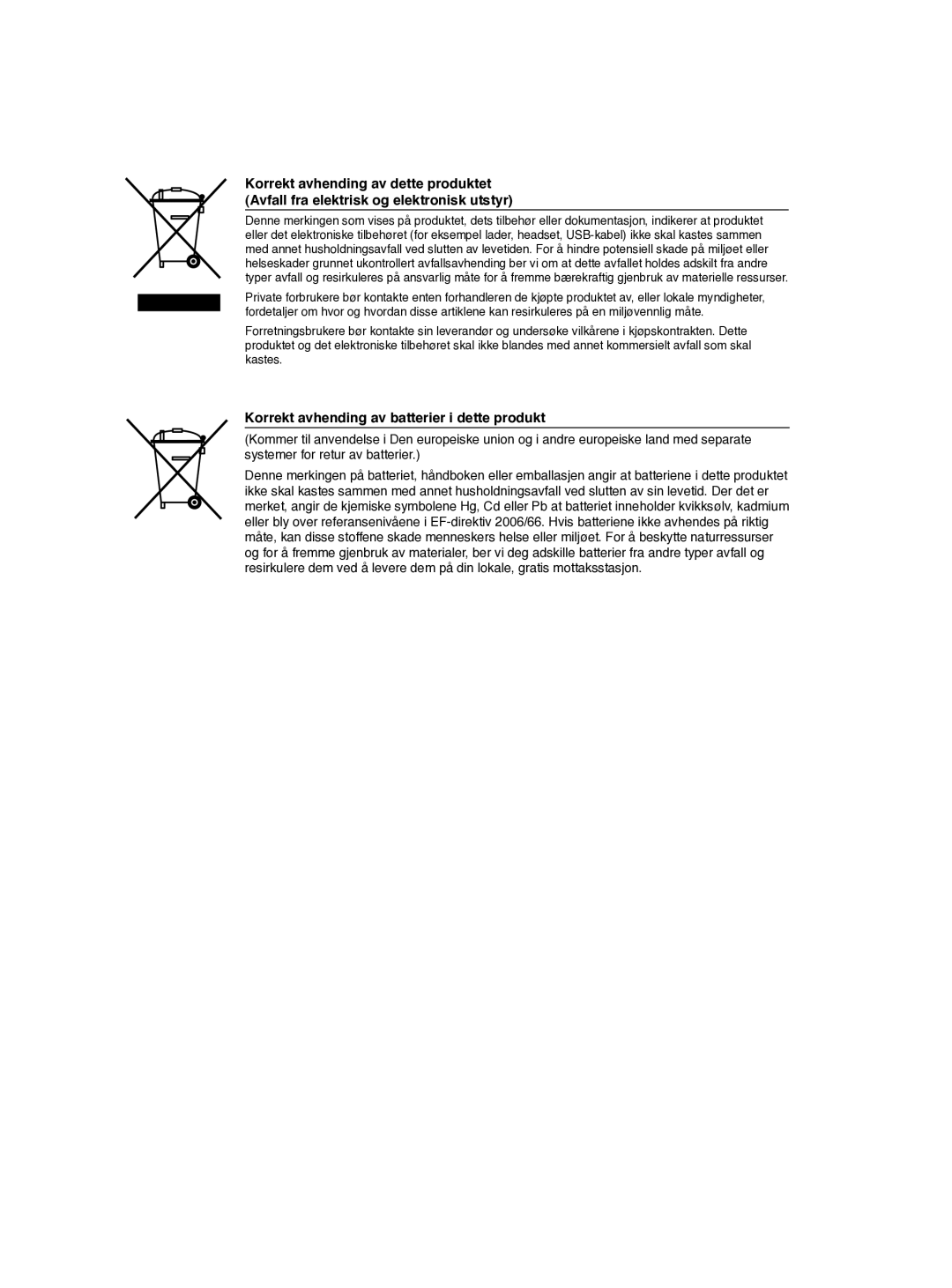 Samsung DVD-P390/XEE manual Korrekt avhending av batterier i dette produkt 