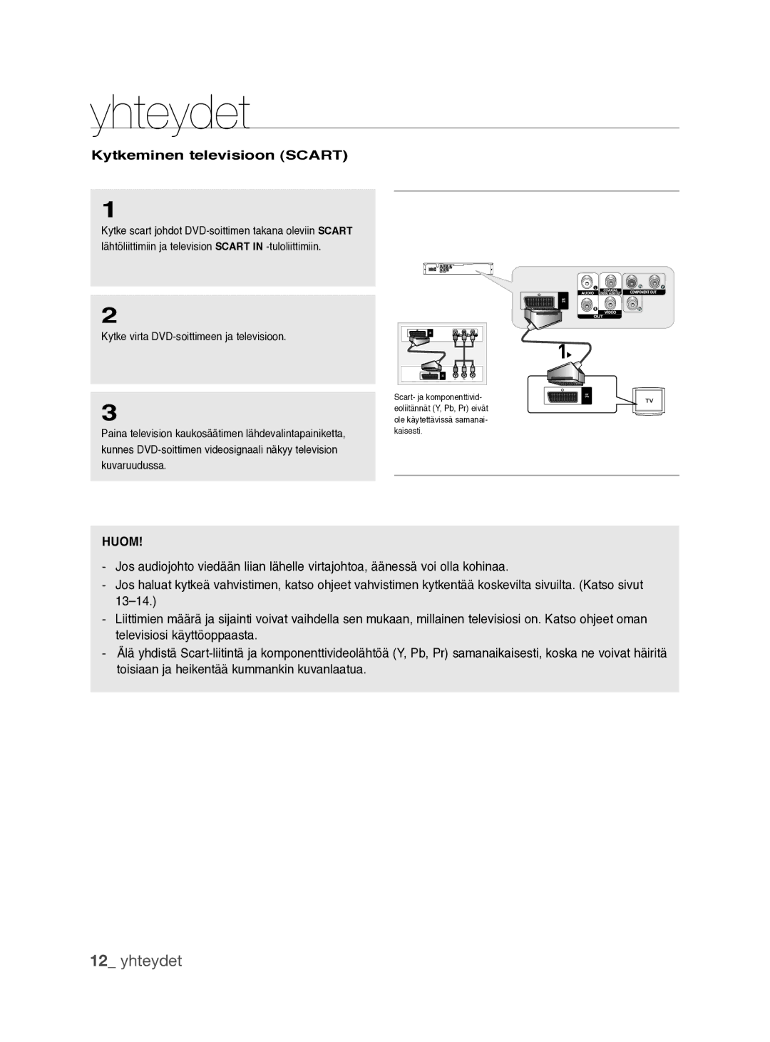 Samsung DVD-P390/XEE manual Kytkeminen televisioon Scart 