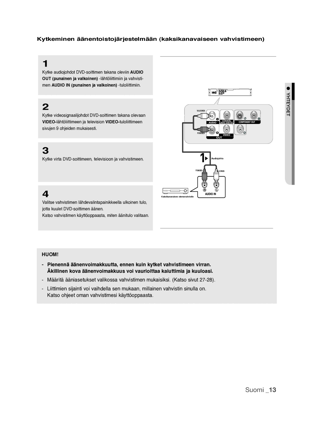 Samsung DVD-P390/XEE manual Katso vahvistimen käyttöoppaasta, miten äänitulo valitaan 