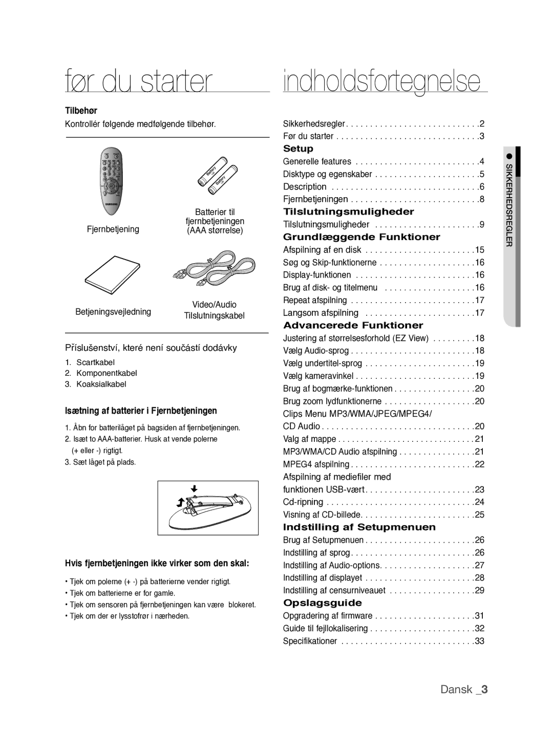 Samsung DVD-P390/XEE manual Dansk  