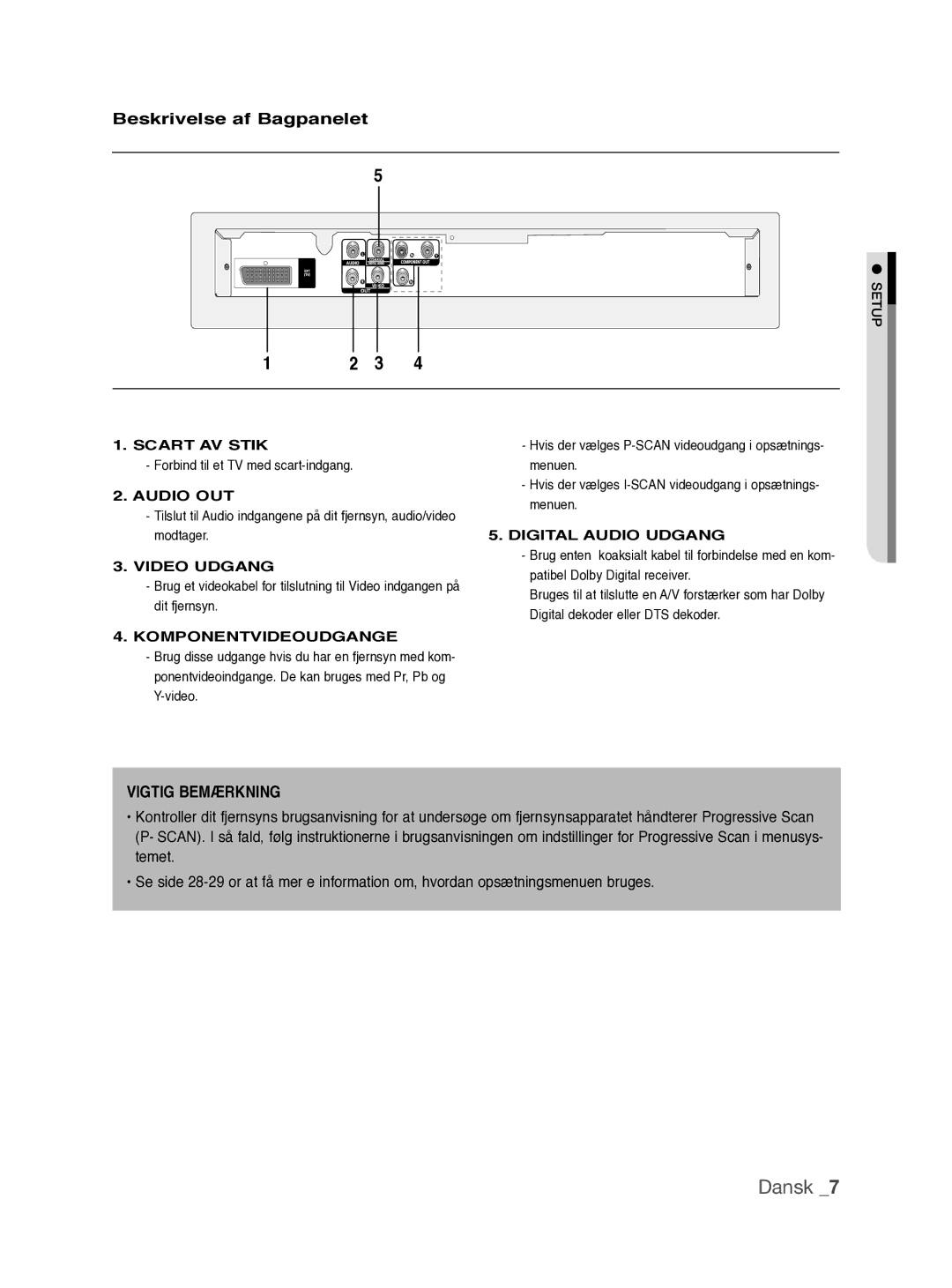 Samsung DVD-P390/XEE manual Beskrivelse af Bagpanelet, Forbind til et TV med scart-indgang 