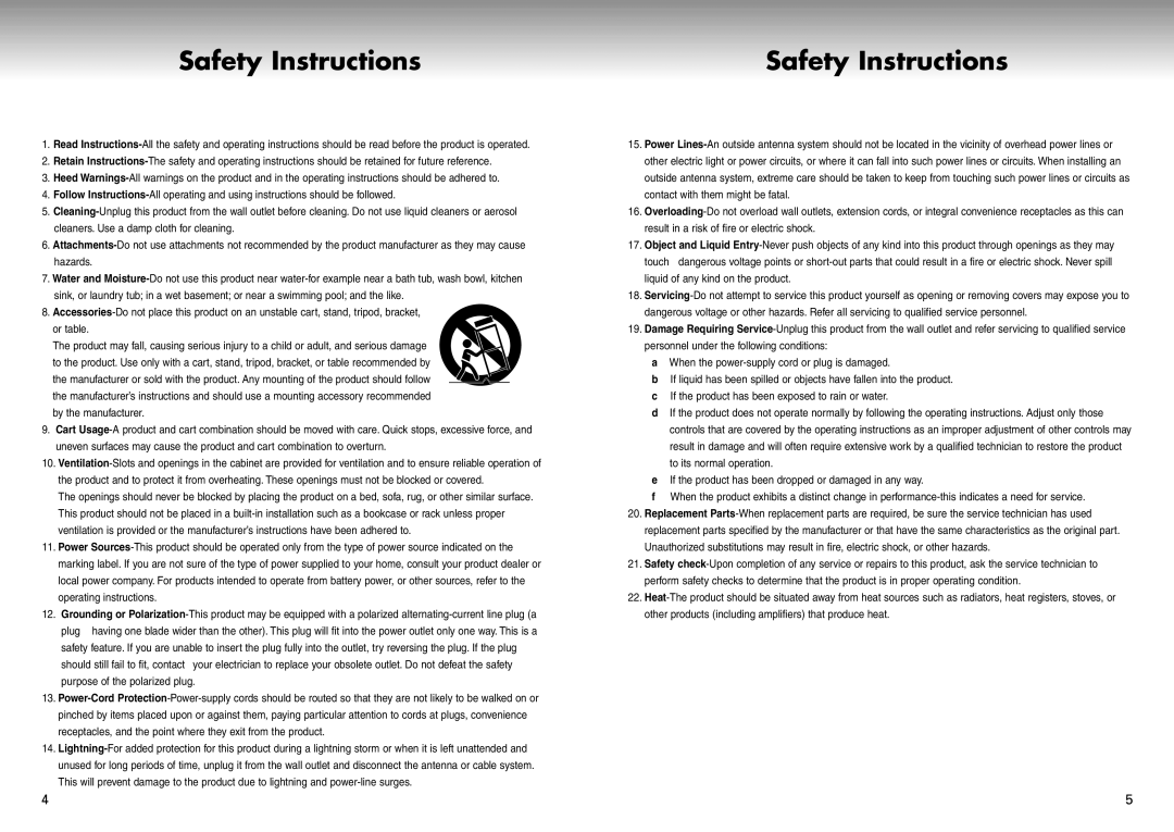 Samsung DVD-P421 manual Safety Instructions 