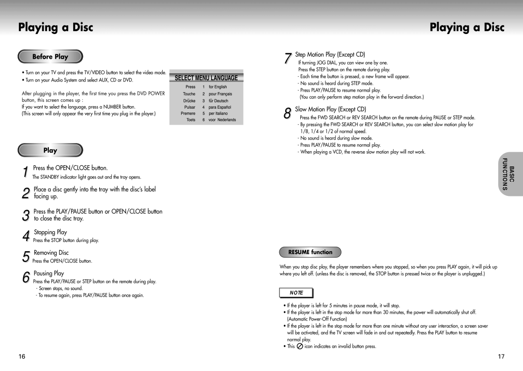 Samsung DVD-P421 manual Playing a Disc 