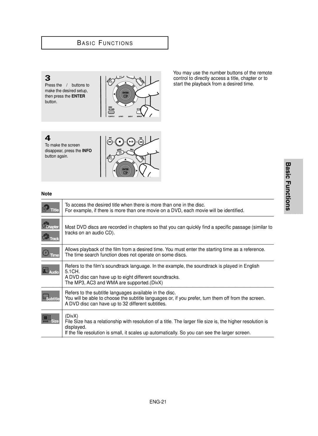 Samsung DVD-P450/XSG, DVD-P450/AND, DVD-P450/XSS manual Basic Functions 