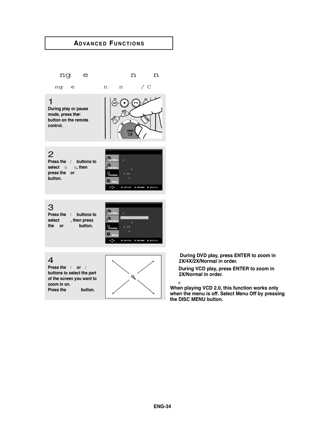 Samsung DVD-P450/AND, DVD-P450/XSG, DVD-P450/XSS manual Using the Zoom Function DVD/VCD 