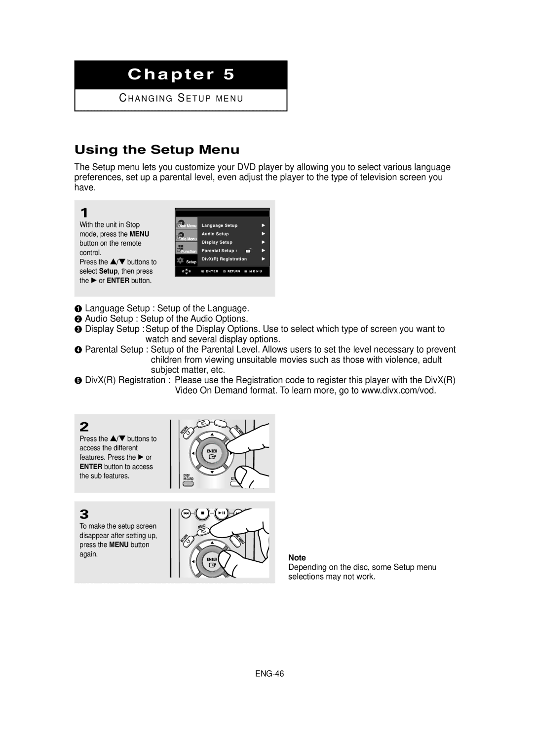 Samsung DVD-P450/AND, DVD-P450/XSG, DVD-P450/XSS manual Using the Setup Menu 