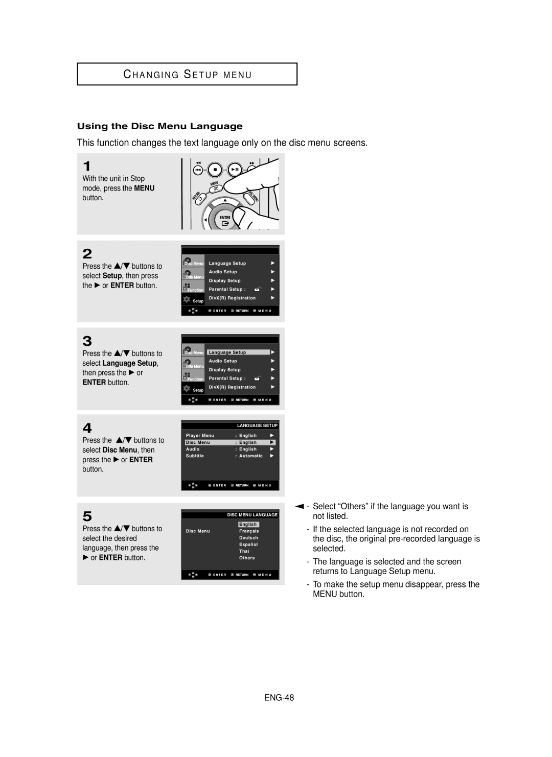 Samsung DVD-P450/XSG, DVD-P450/AND, DVD-P450/XSS manual Using the Disc Menu Language 