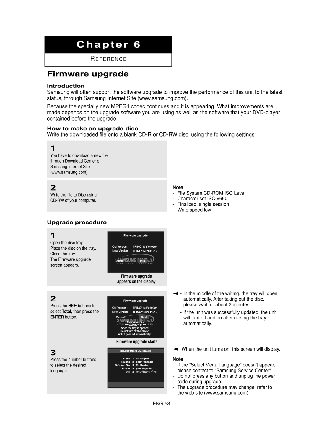 Samsung DVD-P450/AND, DVD-P450/XSG manual Firmware upgrade, Introduction, How to make an upgrade disc, Upgrade procedure 