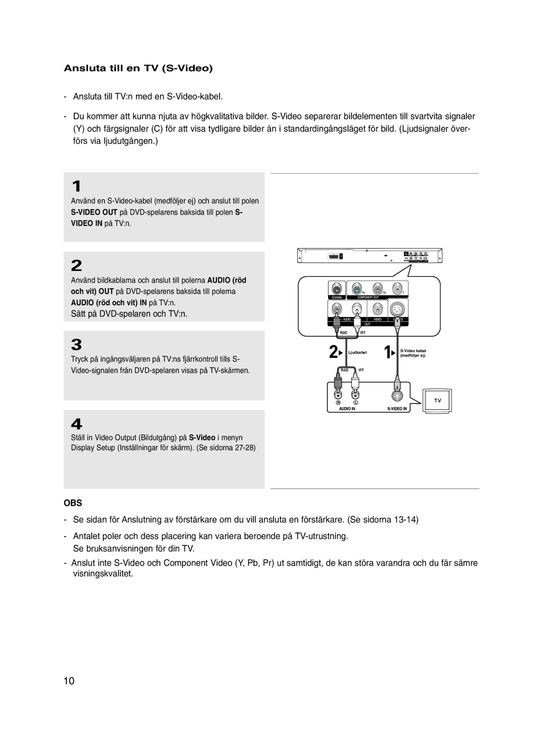 Samsung DVD-P560/XEE manual Ansluta till en TV S-Video, Sätt på DVD-spelaren och TVn 