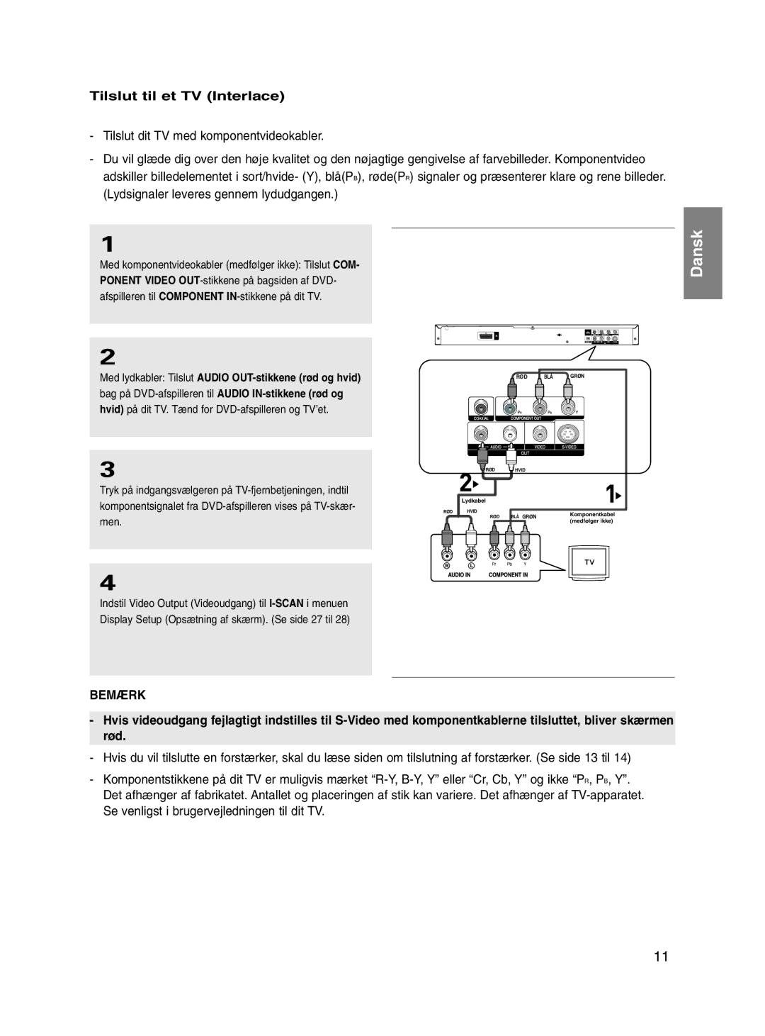 Samsung DVD-P560/XEE manual Tilslut til et TV Interlace 