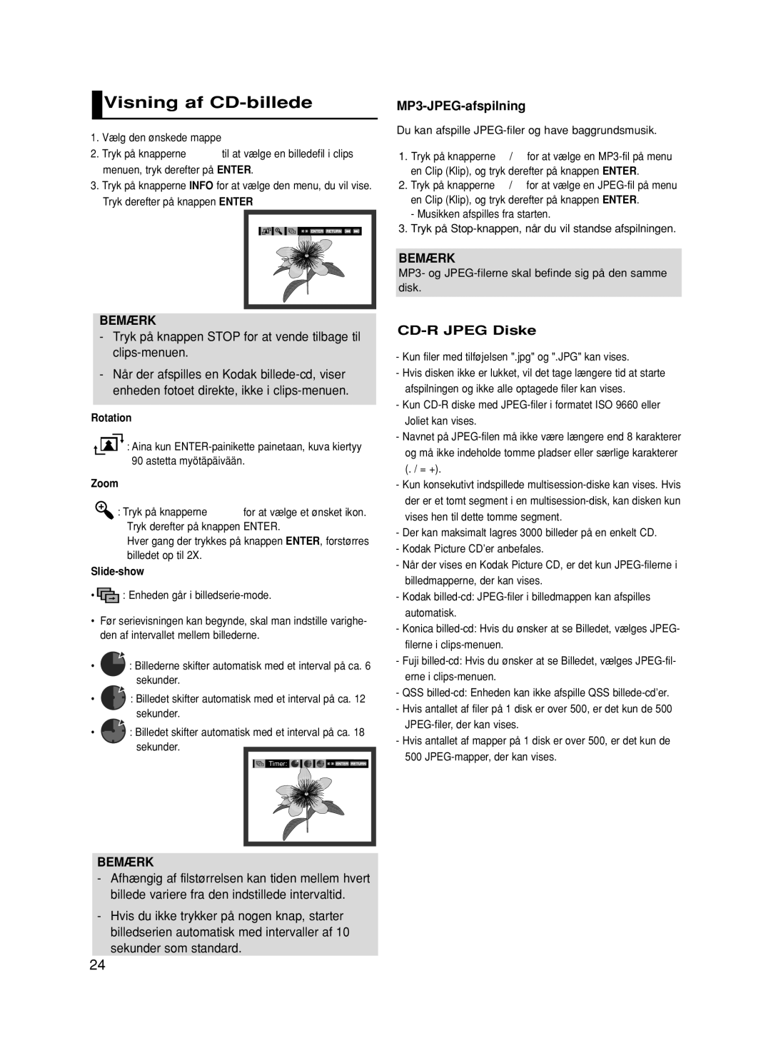 Samsung DVD-P560/XEE manual Visning af CD-billede, MP3-JPEG-afspilning, CD-R Jpeg Diske 