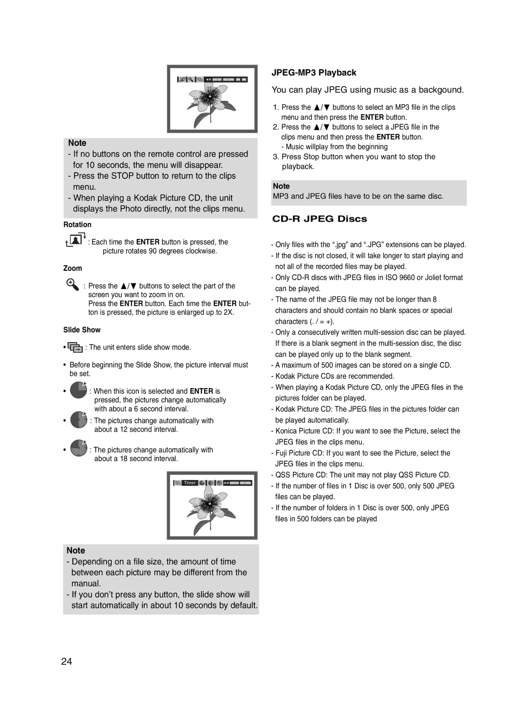 Samsung DVD-P560/XEL manual Press the Stop button to return to the clips menu, JPEG-MP3 Playback, CD-R Jpeg Discs 