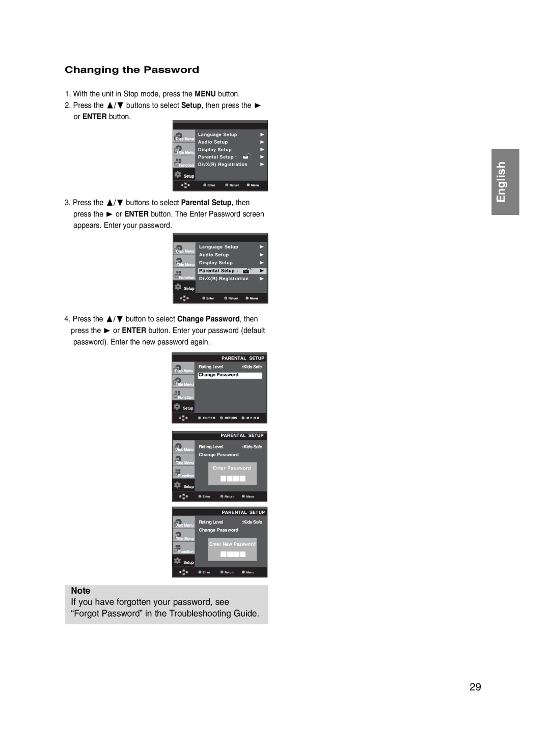 Samsung DVD-P560/XEL manual Changing the Password, Button to select Change Password, then Press 