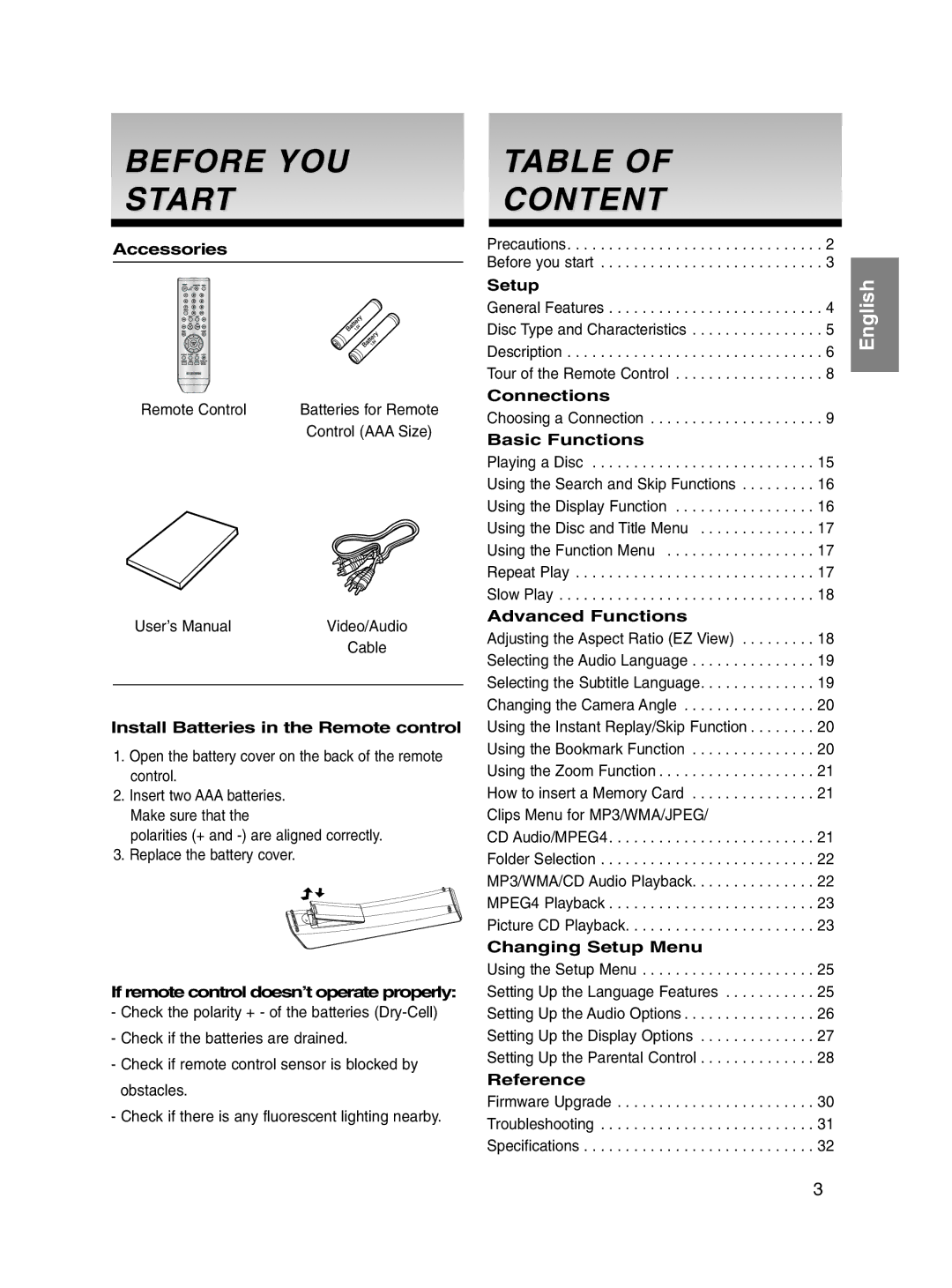 Samsung DVD-P560/XEL manual Before YOU Start, Content 