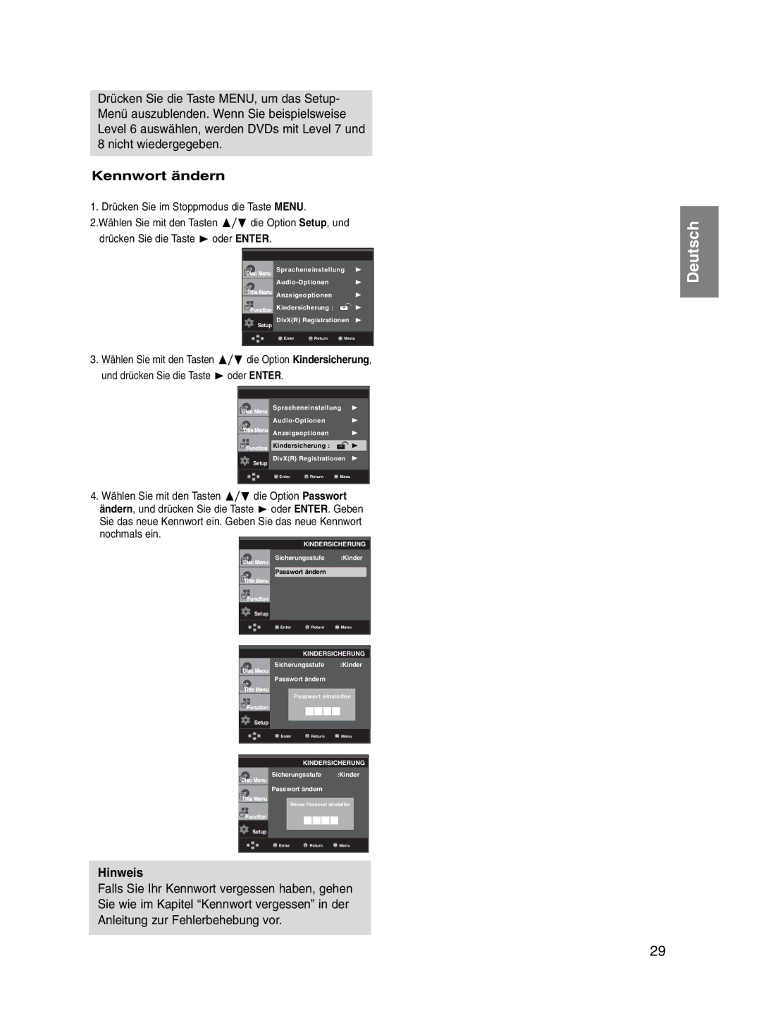 Samsung DVD-P560/XEL manual Kennwort ändern, Nochmals ein 