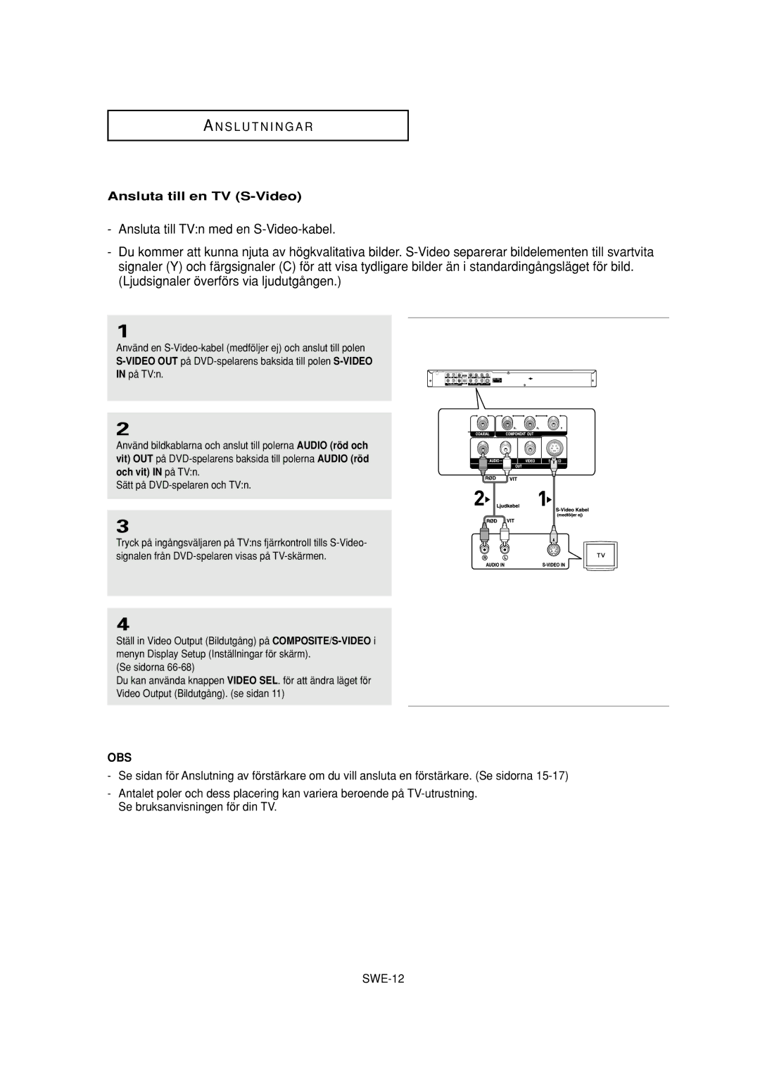 Samsung DVD-P650K/XEE manual Ansluta till en TV S-Video 