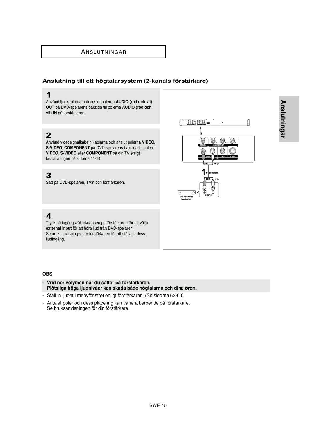 Samsung DVD-P650K/XEE manual Anslutning till ett högtalarsystem 2-kanals förstärkare 