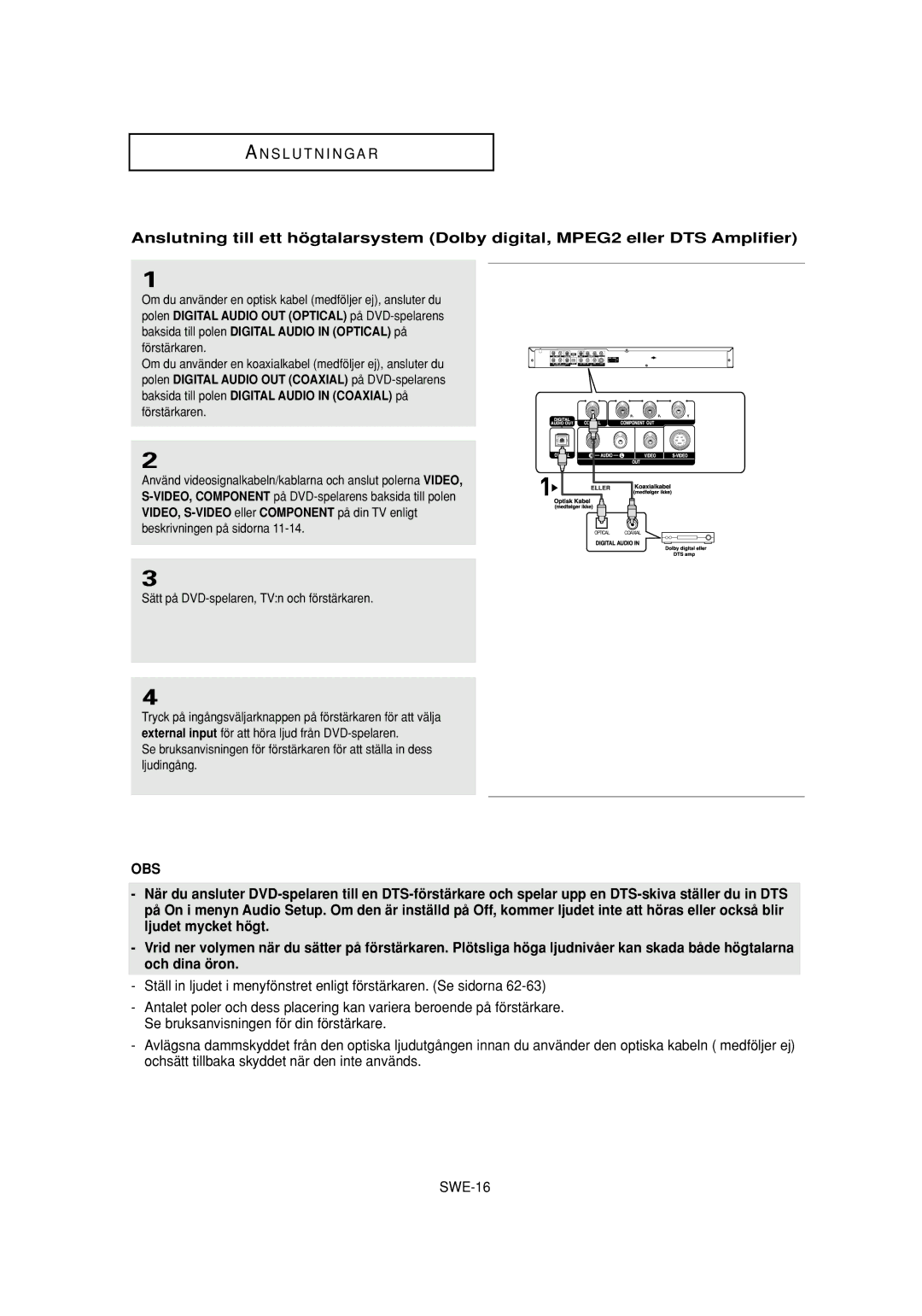 Samsung DVD-P650K/XEE manual Obs 