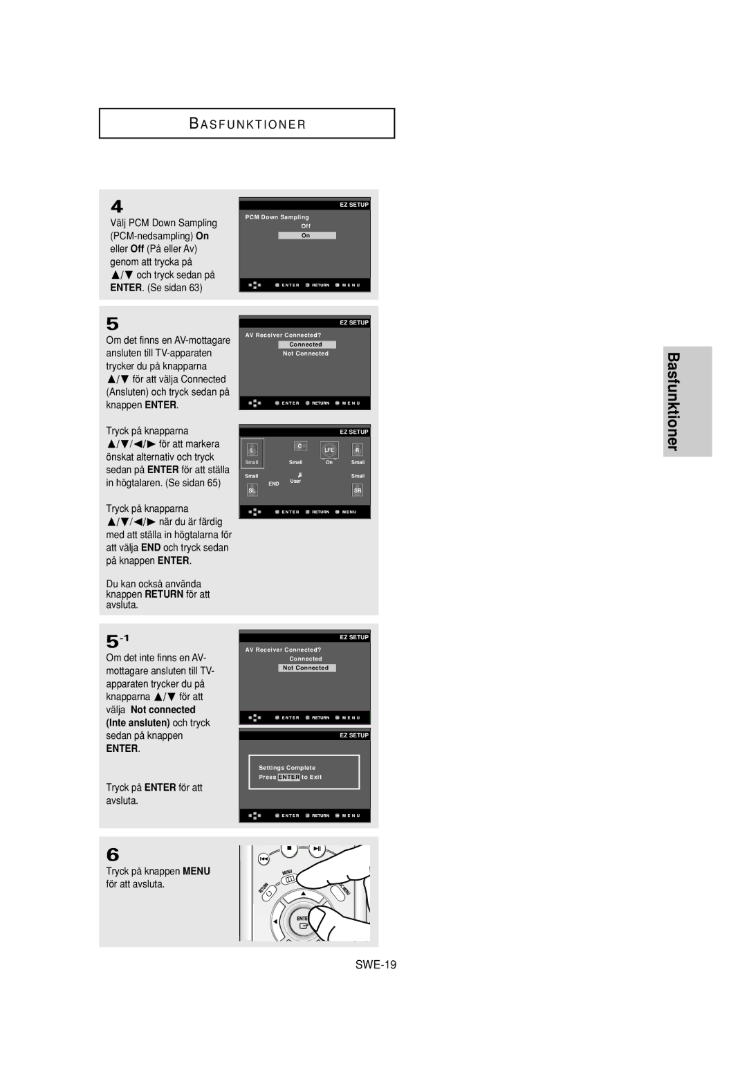 Samsung DVD-P650K/XEE Tryck på knapparna, Du kan också använda knappen Return för att avsluta, Inte ansluten och tryck 