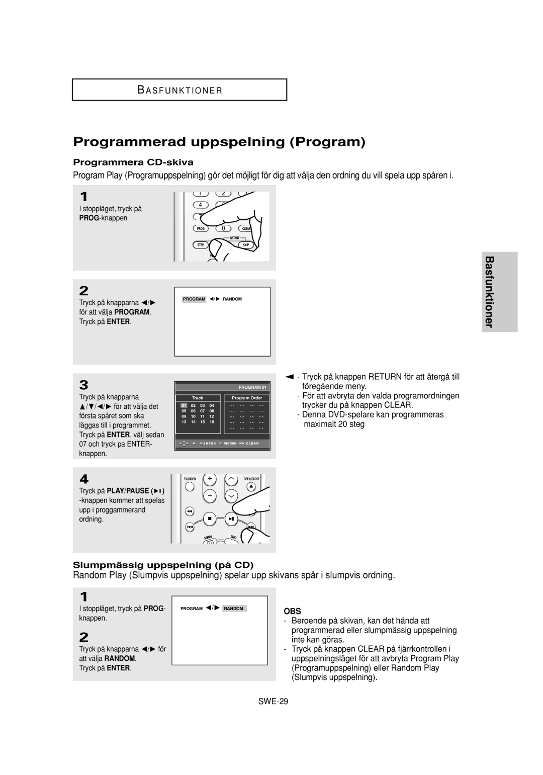 Samsung DVD-P650K/XEE manual Programmerad uppspelning Program, Programmera CD-skiva, Slumpmässig uppspelning på CD 