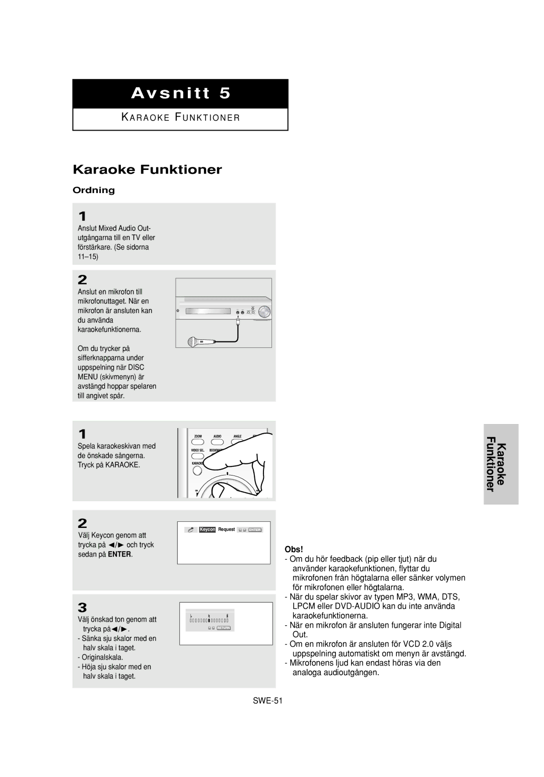 Samsung DVD-P650K/XEE manual Karaoke Funktioner, Ordning 