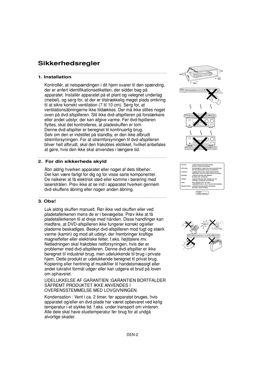 Samsung DVD-P650K/XEE manual Sikkerhedsregler, Installation, For din sikkerheds skyld 