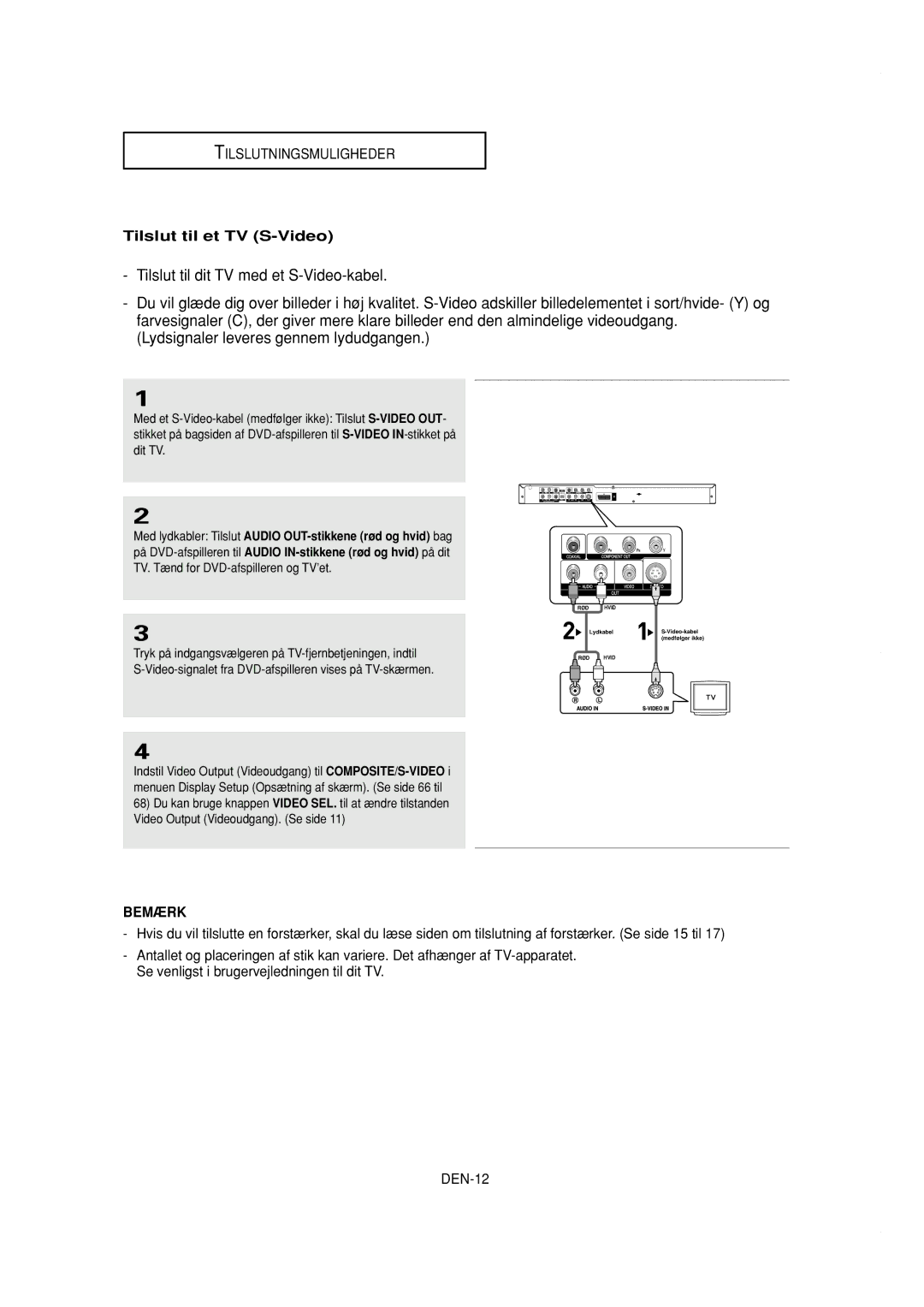 Samsung DVD-P650K/XEE manual Tilslut til et TV S-Video 