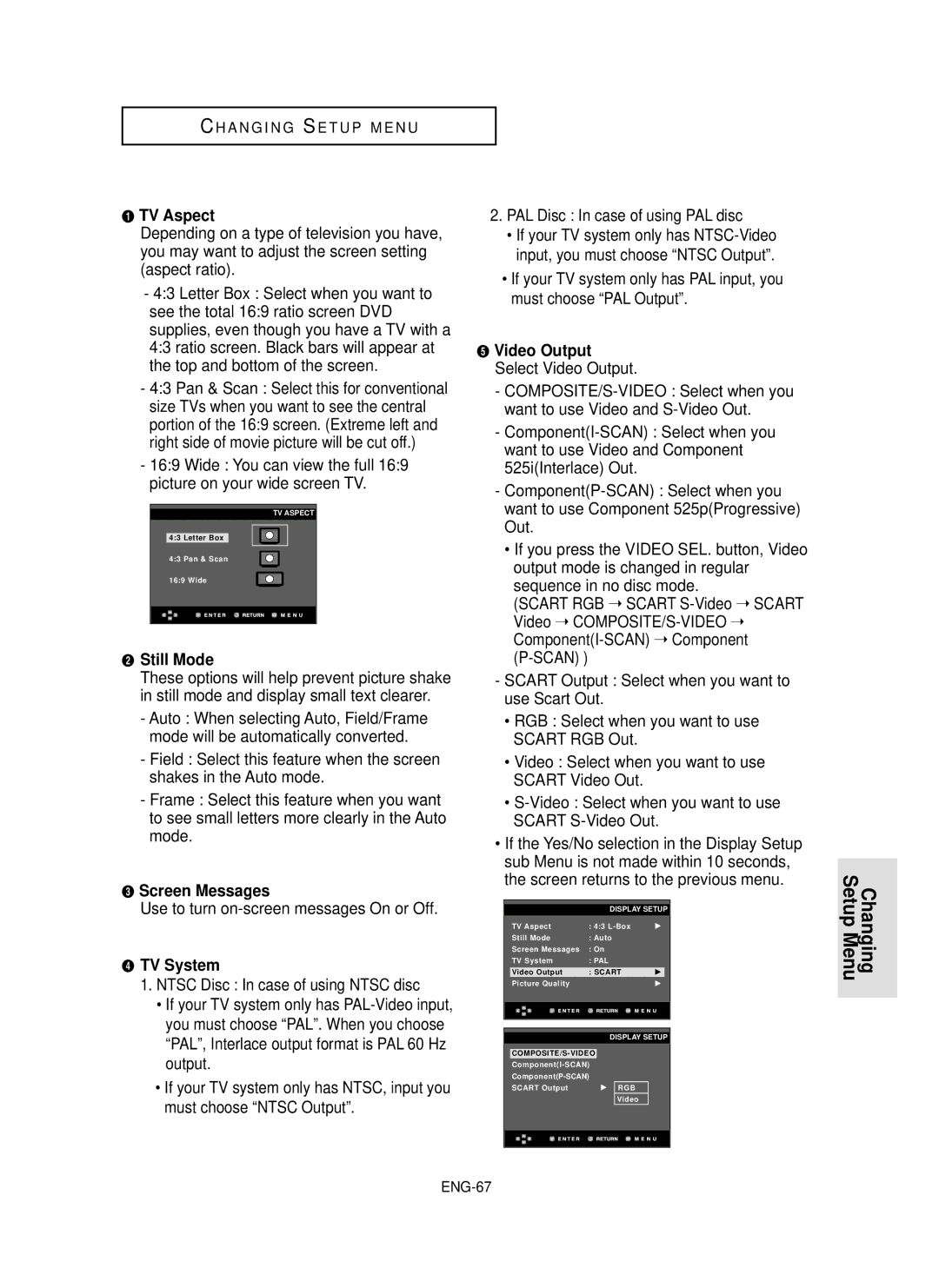 Samsung DVD-P650K/XEE manual Use to turn on-screen messages On or Off, Ntsc Disc In case of using Ntsc disc, Video, Scan 