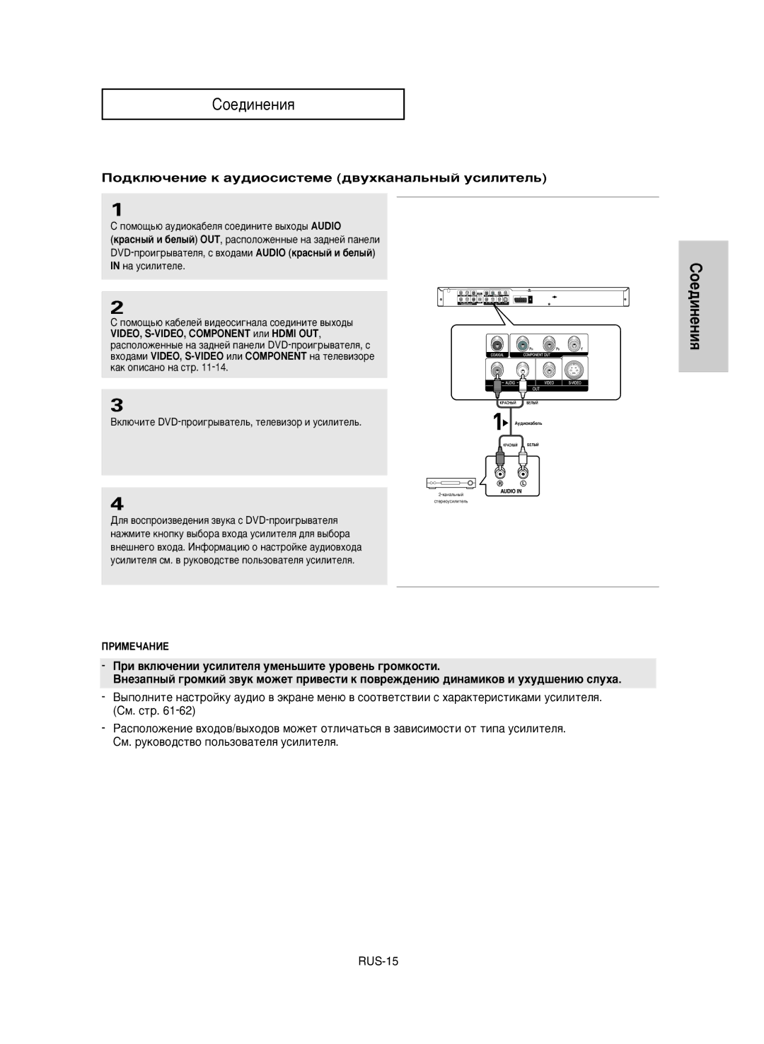 Samsung DVD-P650K/XEV manual ÈÓ‰ÍÎ˛˜ÂÌËÂ Í ‡Û‰ËÓÒËÒÚÂÏÂ ‰‚ÛıÍ‡Ì‡Î¸Ì˚È ÛÒËÎËÚÂÎ¸, Ì‡ Ûòëîëúâîâ 