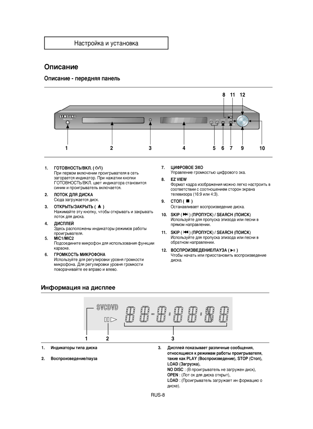 Samsung DVD-P650K/XEV manual Éôëò‡Ìëâ, No Disc Ç ÔÓË„˚‚‡ÚÂÎ¸ ÌÂ Á‡„ÛÊÂÌ ‰ËÒÍ 